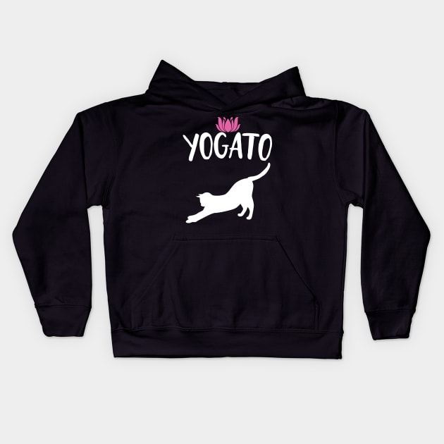 Yogato Cat Pose Funny Yoga Kids Hoodie by Eugenex